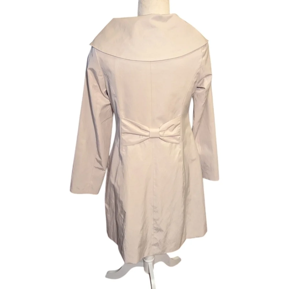 Trench Coat Cream Classic Designer Chic Bow Back Old Money Tailored Sz S